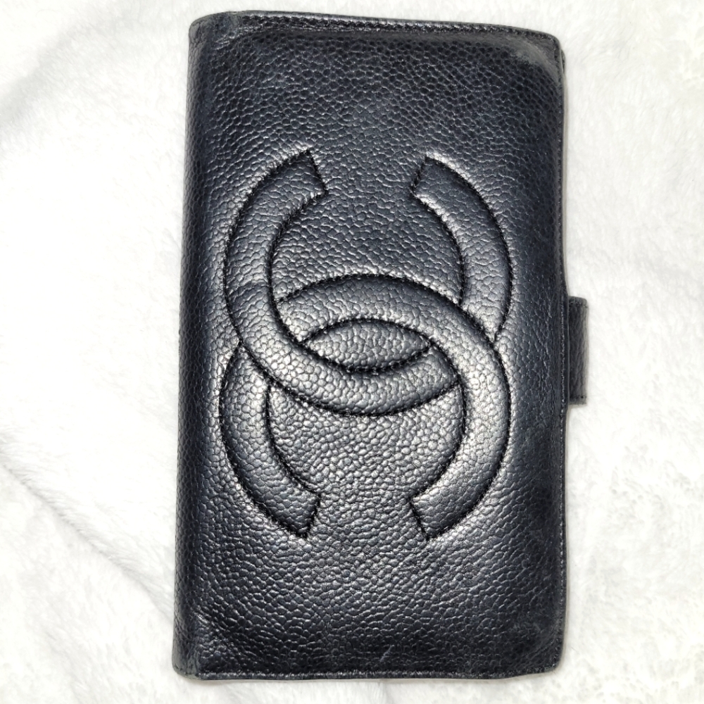 Chanel wallet long black leather